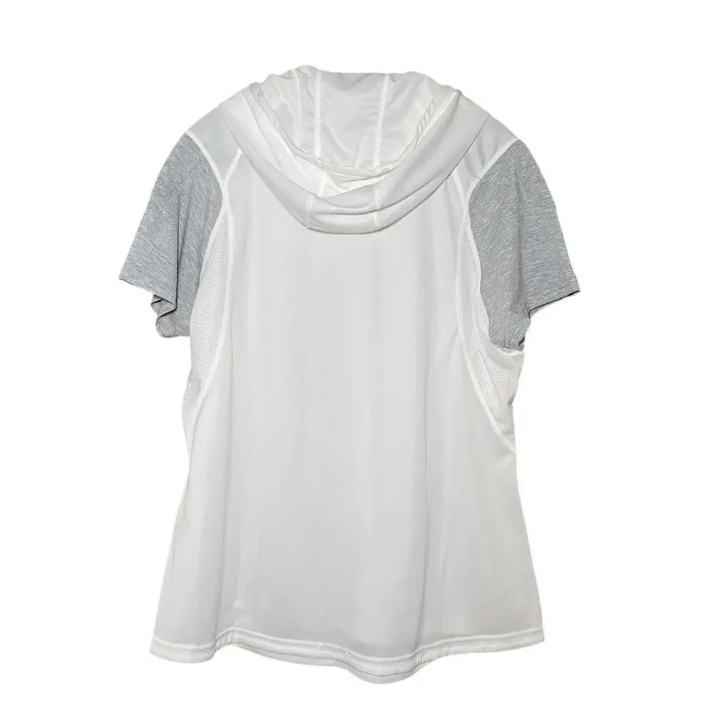 Adidas - White & Gray Striped - Hooded Workout Top